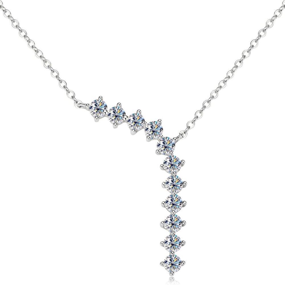 Moissanite Y Pendant Necklace Sterling Silver 1.1cttw for Women Gifts